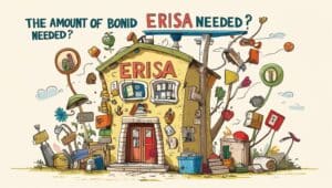 Playful drawing of a house labeled “ERISA” with the text “The Amount of Bond ERISA Needed?” above it.