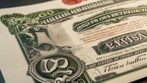 Detailed close-up of an ornate ERISA bond certificate featuring fine green and red engravings symbolizing financial compliance and trust.