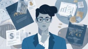 Illustration of a professional examining retirement-related papers and compliance materials for 401k fidelity bond coverage.