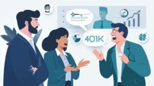 Business professionals discussing 401k plan compliance and Fidelity bond coverage to meet ERISA standards.