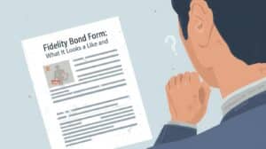 Business professional reviewing a fidelity bond form and considering how to fill it out correctly.