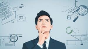 Executive considering fidelity bond insurance coverage options with audit, fraud, and claims icons.