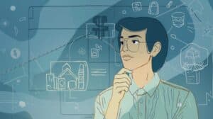 Realtor evaluating trust account security measures and bond requirements, surrounded by real estate icons.