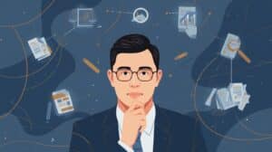 Vector illustration of a businessman with state compliance icons symbolizing legal and financial aspects of fidelity bond requirements.