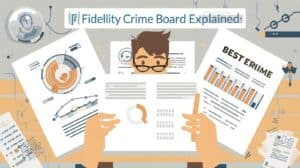 Business analyst surrounded by charts and graphs studying Fidelity Crime Bond options for theft protection and compliance.