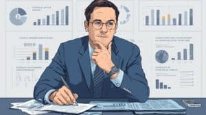 Freight broker evaluating surety bond costs and compliance risks with financial reports and performance graphs.