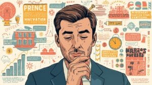 Business professional thinking about ERISA requirements and 401(k) bond compliance with icons of plan, law, and costs.