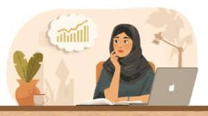 Professional woman at her desk considering growth opportunities, symbolizing business trust built through fidelity bonds.