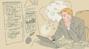 Entrepreneur analyzing financial notes and planning where to get a fidelity bond.