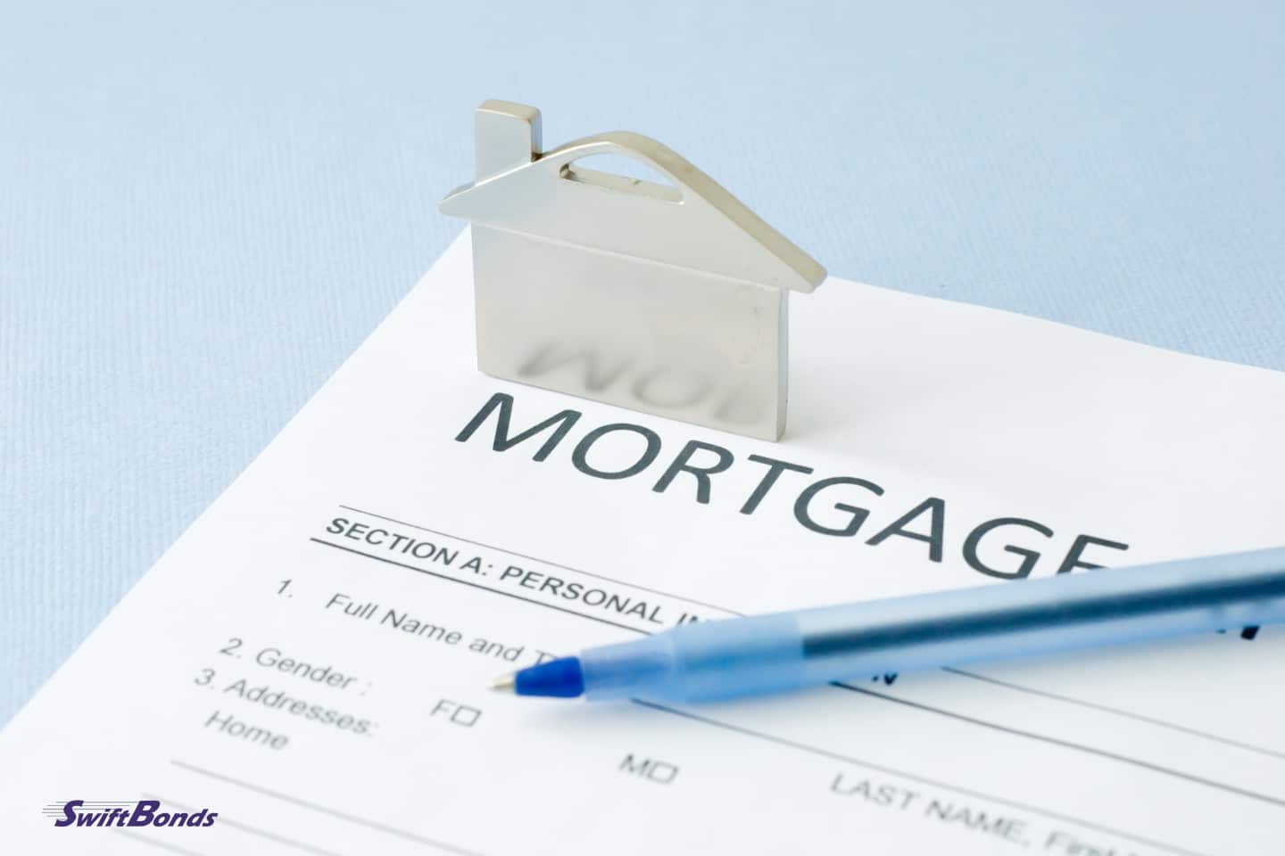 A mortgage document with a blue backdrop.