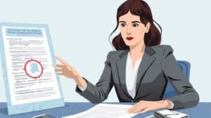 Illustration of a compliance officer pointing to an Alaska Money Transmitter Bond certificate, emphasizing legal requirements and licensing verification in Alaska.