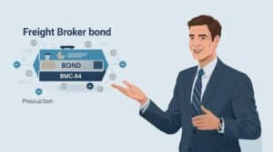 Confident business professional presenting key information about the Freight Broker Bond (BMC-84) to logistics professionals.