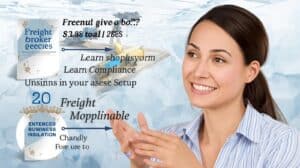 Smiling woman reviewing freight broker bond training book covers and course details, emphasizing learning compliance and business setup for licensing success.