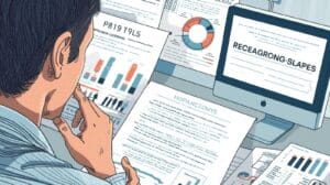 A logistics professional reviews freight broker licensing documents and financial charts on a desk and computer screen to calculate surety bond costs.