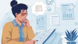 Focused businesswoman analyzing financial documents and state compliance checklists while researching Colorado money transmitter bond application steps