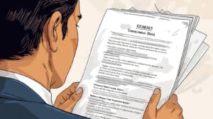 Business professional reviewing Kansas Money Transmitter Bond documents, emphasizing legal compliance and bonding approval process.