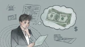 Artistic depiction of an entrepreneur reviewing financial paperwork and visualizing Nebraska money transmitter bond costs, consumer protection, and licensing requirements.