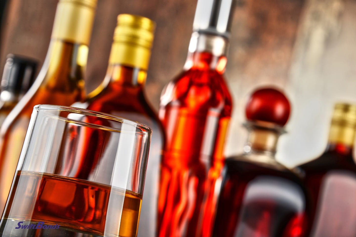 bottles of different types of booze.