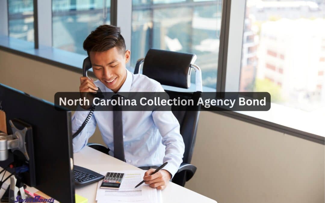 In the office, a collection agent is on the phone.