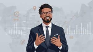 Confident business professional presenting benefits of working with top freight broker bond companies using data-driven insights.