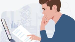 Freight broker reviewing financial and legal documents related to bond compliance and licensing.