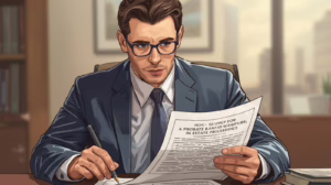 Professional reviewing an estate document titled How to Apply for a Probate Bond Waiver in an office setting.