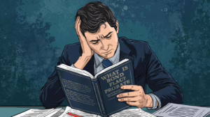 Man reading a book titled ‘What Is a Bond for Probate?’ while researching probate bond rules and responsibilities.