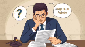 Businessman reviewing probate documents with question marks symbolizing confusion about probate bond obligations.