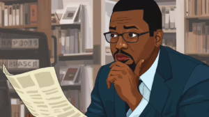 Vector-style illustration of a man in a suit holding probate-related documents while thinking about the legal meaning and responsibilities of a probate bond.