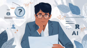 Vector-style illustration of a man in a suit holding probate-related documents while thinking about the legal meaning and responsibilities of a probate bond.