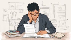 Professional reading probate and estate administration documents in an office setting.