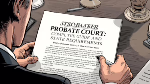 Person reading a probate court guide document outlining bond requirements and legal responsibilities.