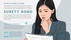 Professional woman reviewing documents about surety bonds and court requirements, appearing thoughtful about probate obligations.