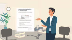 Estate advisor presenting the required paperwork for submitting a waiver of bond in probate.