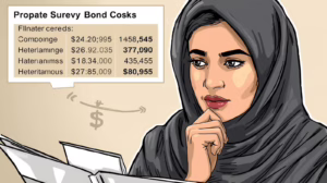 Woman reviewing a probate surety bond cost chart with calculated estate-related expenses.