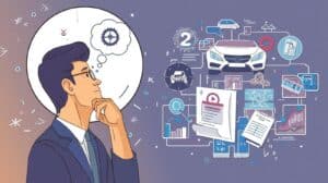 Professional man visualizing the South Carolina auto dealership bonding process with car and business icons around him.