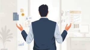 A dealership owner analyzing renewal requirements and compliance documents, representing the process of securing a used motor vehicle dealer bond in even years.