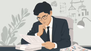 Business professional reviewing probate and financial documents to understand the cost of a surety bond for probate.