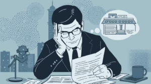 Executor studying probate paperwork and estate records while calculating the cost of a surety bond for probate.