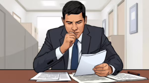 A probate executor carefully reviewing legal documents while preparing to post a probate bond.
