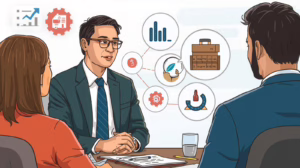 Broker consulting with clients about freight movement and risk management, illustrating how transportation broker bonds support ethical and compliant operations.