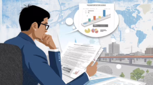 Freight or customs professional reviewing transportation bond documents, highlighting the role of bonds in managing risk and maintaining lawful cargo movement.