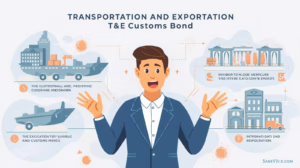 Visual guide showing how a T&E customs bond supports compliant cargo movement between ports, borders, and export destinations
