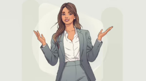 A professional woman in a business suit presenting ideas with confidence, representing women-owned business leadership