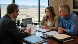 Benefit plan administrator discussing fiduciary bond requirements with couple